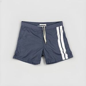 retromarine Men's Navy Blue White Stripe Swim Shorts M Mesh Lining Drawstring